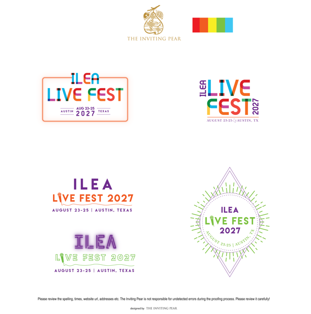 Creative Concepts & Design: The Inviting Pear Early creative concepts developed for the ILEA Live FEST 2027 visual identity, exploring typography, color, composition and logo treatments.